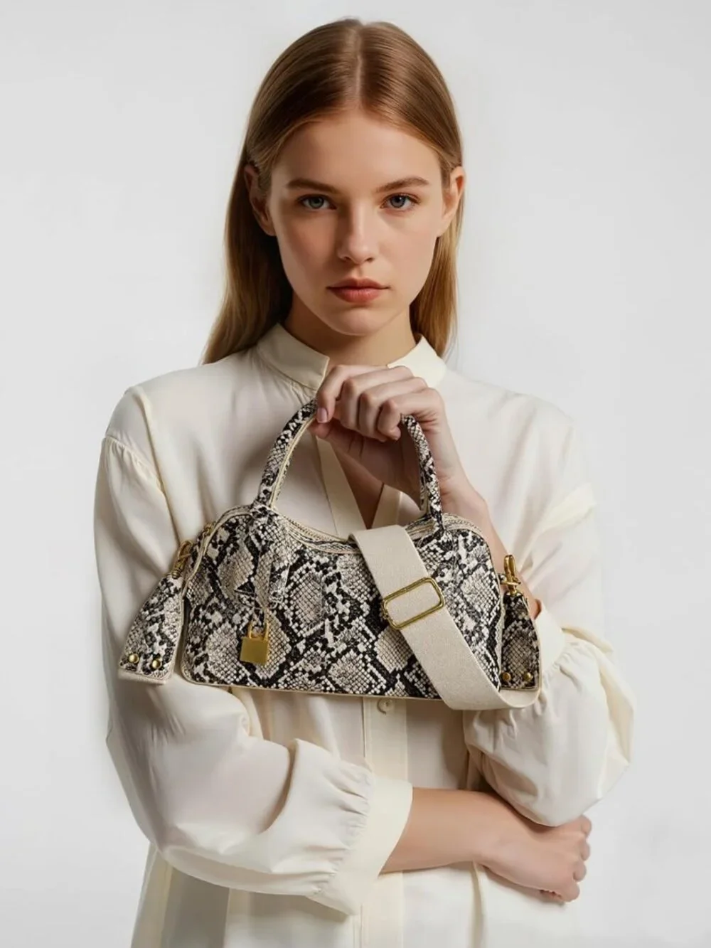 Stylish Snake Print Handbag | PU Leather Top Handle & Adjustable Shoulder Strap